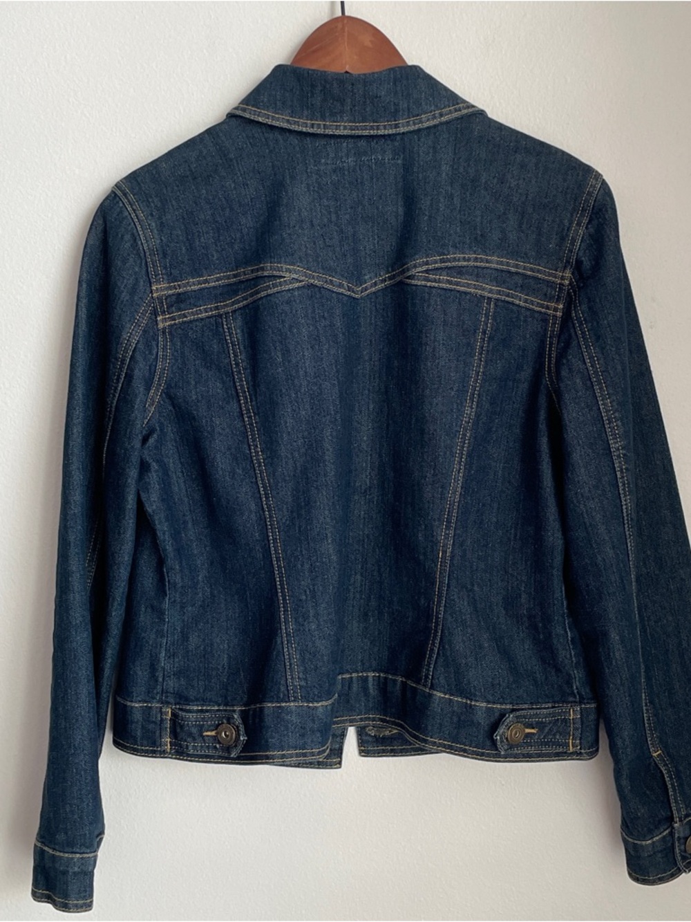Vintage Y2K Dark Wash Denim Jean Jacket Medium Classic Indie Model Off Duty 90s - Picture 13 of 16